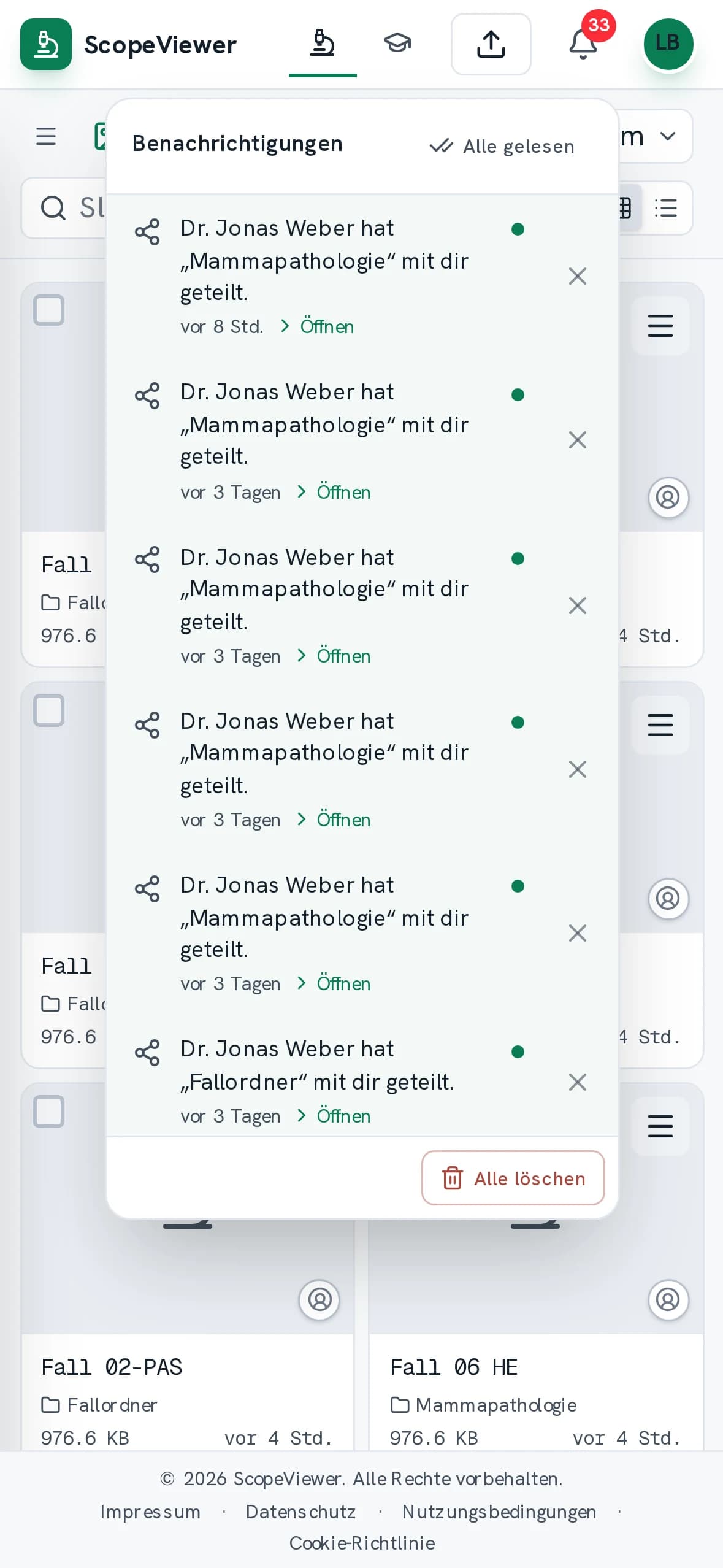 Notifications on a phone showing shared folders and who sent them